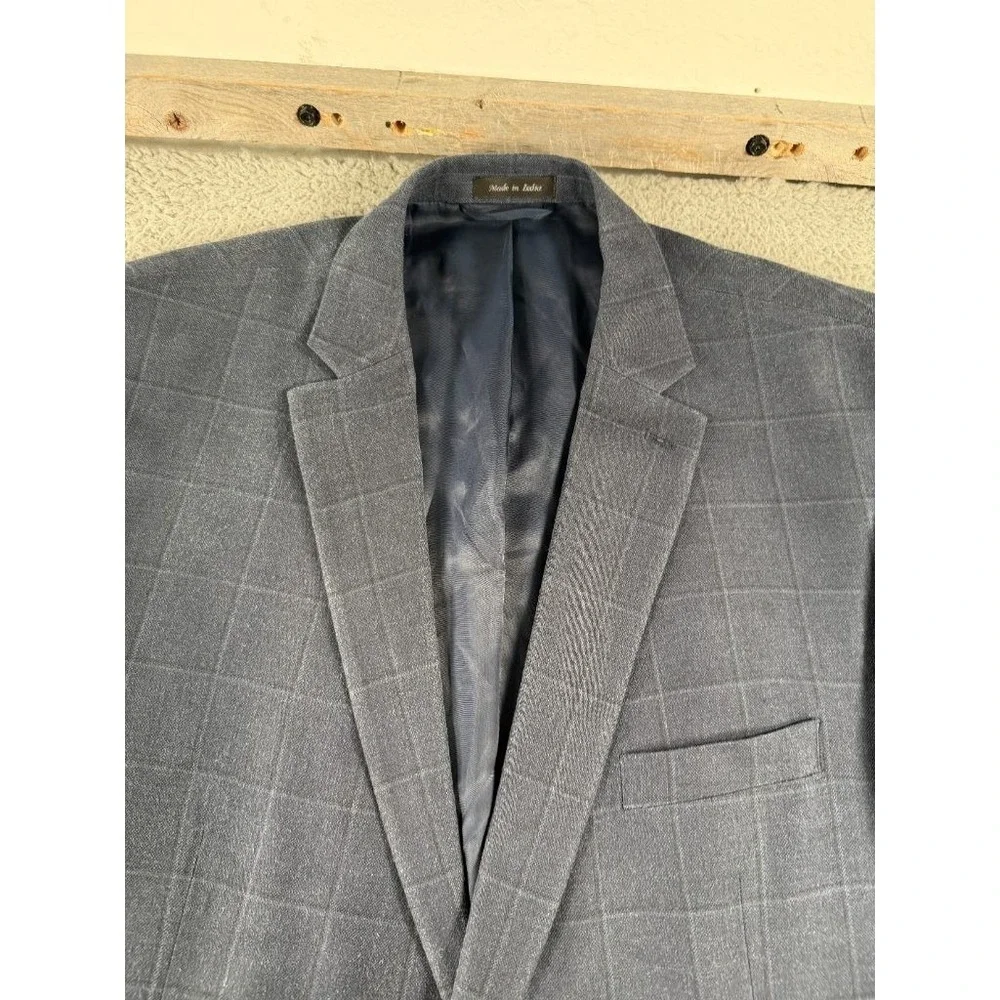 Lauren Ralph Lauren Silk Wool Blazer Mens 50L Sport Coat Blue Plaid Windowpane